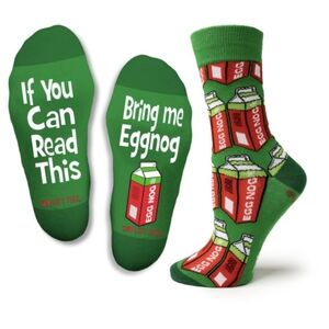 Two Left Feet Socks If You Can Read This Bring Me Eggnog Big- M 8.5-13 W 10-12.5